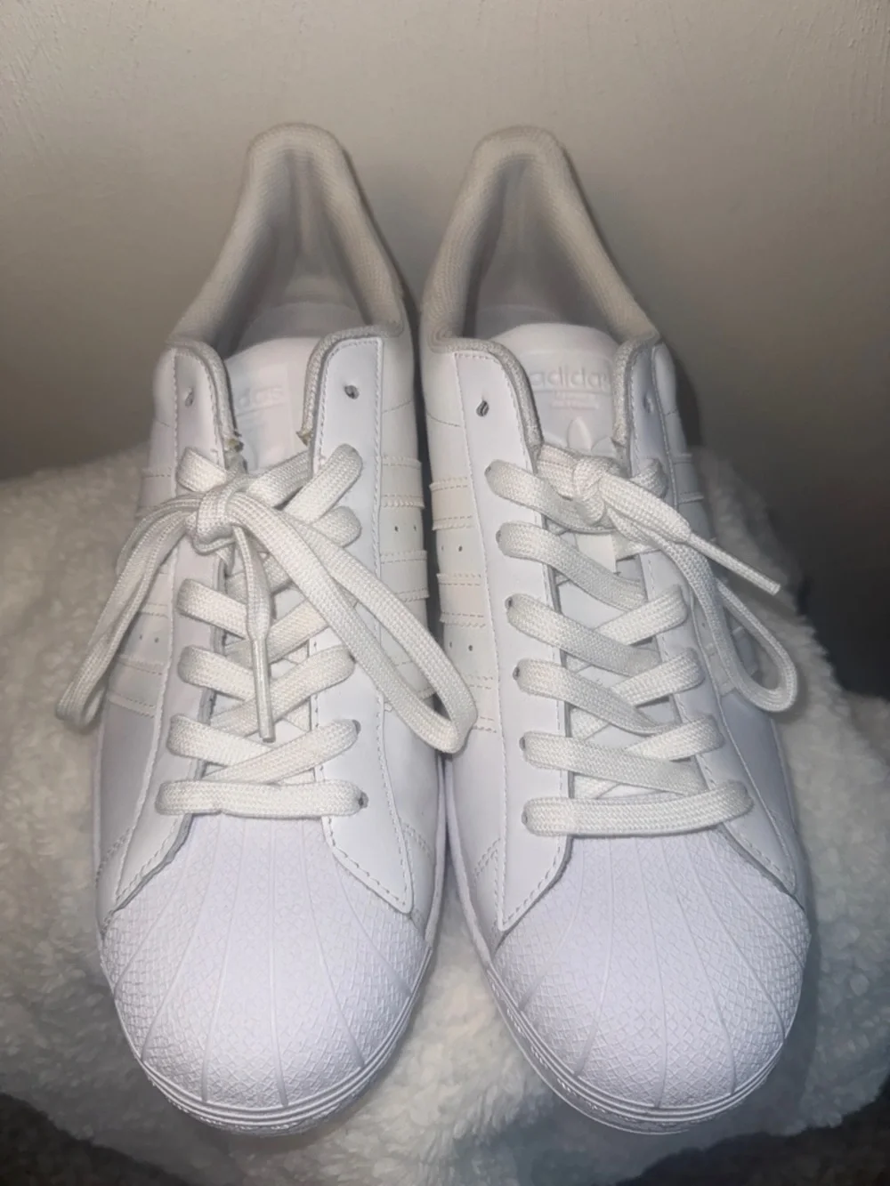 adidas White Leather Shell-Toe Sneakers